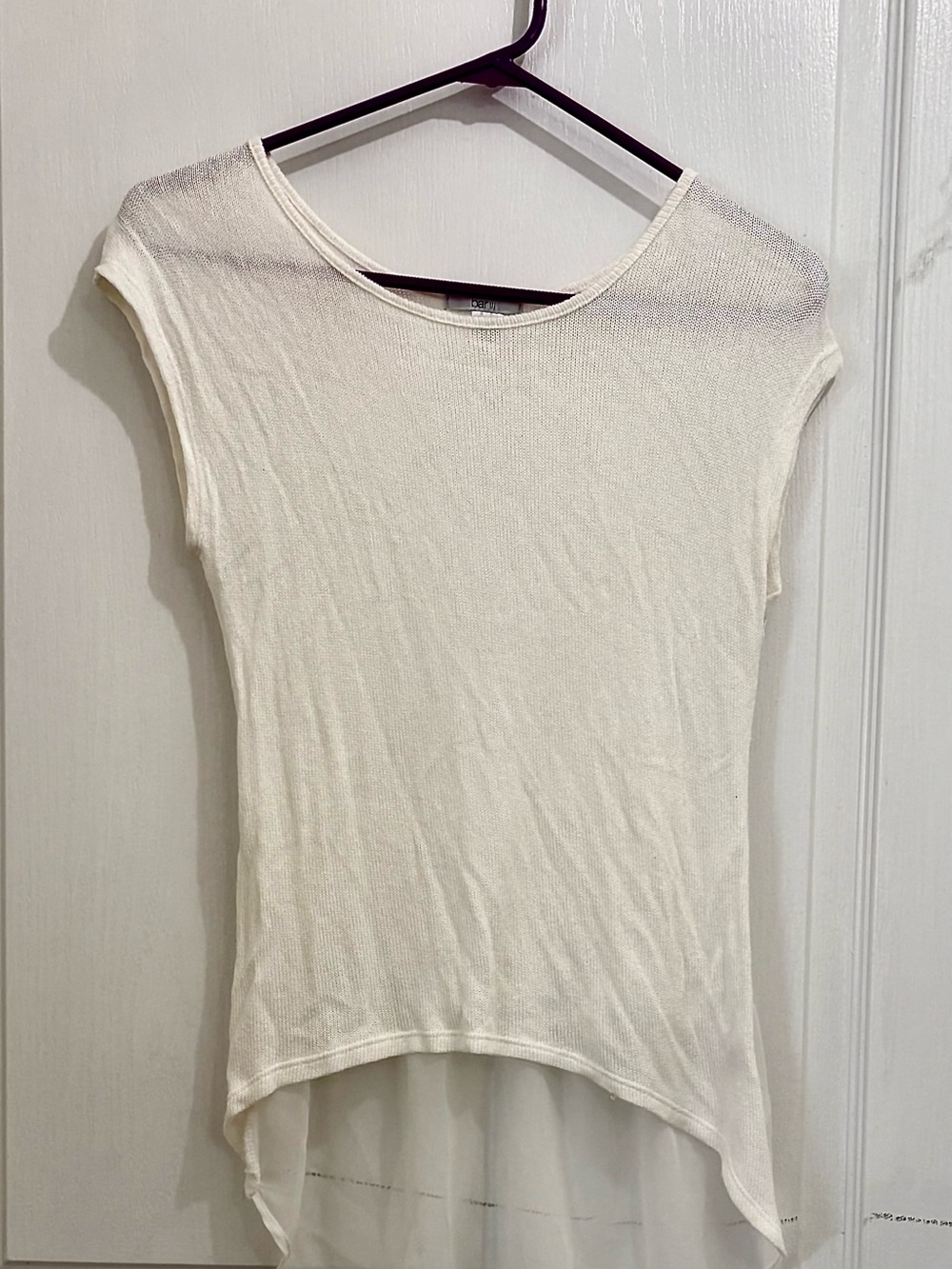 Bar III Cream Sheer High-Low Short Sleeve Knit Top